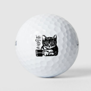 Funny cat motivated by coffee golf balls