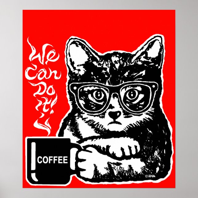 Funny cat motivated by coffee poster (Front)