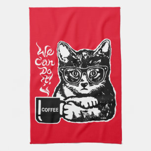 Funny cat motivated by coffee tea towel