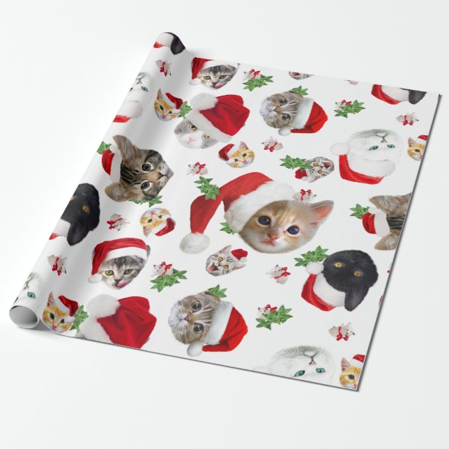 Funny cat mouse and catnip christmas wrapping wrapping paper (Unrolled)