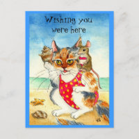 Funny Cat & Mouse Beach Vacation postcard