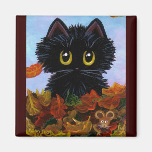 Funny Cat Mouse Fall Leaves Creationarts Magnet
