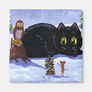 Funny Cat Mouse Owl Christmas Creationarts Magnet