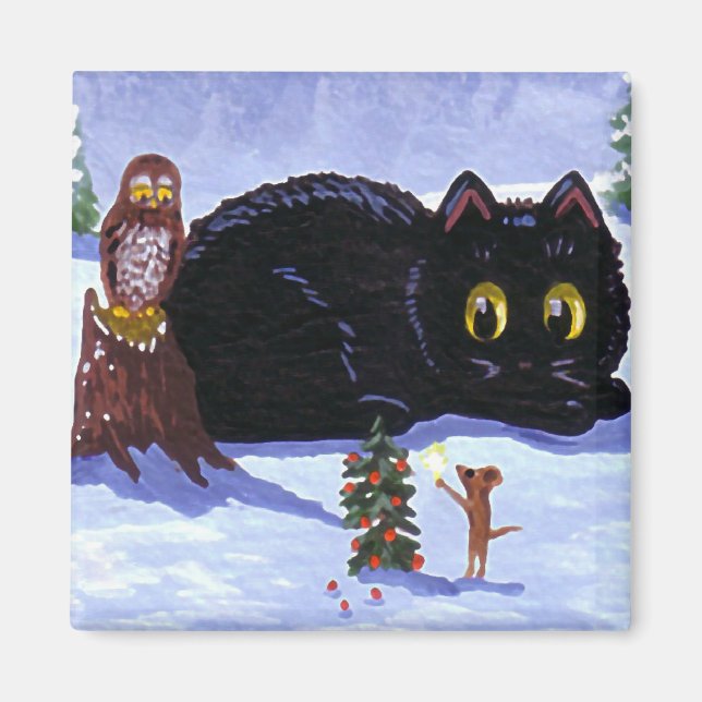 Funny Cat Mouse Owl Christmas Creationarts Magnet (Front)