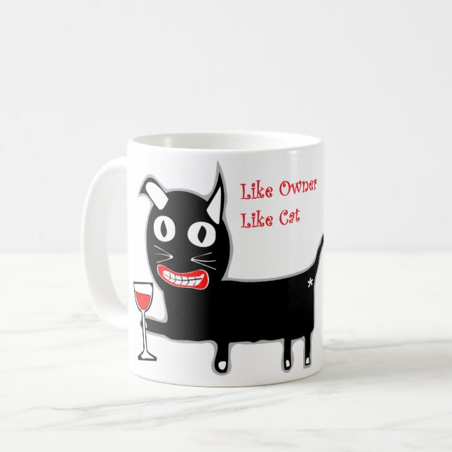 Funny Cat Mug for the Cat Lover Who Loves Wine Too (Front Left)