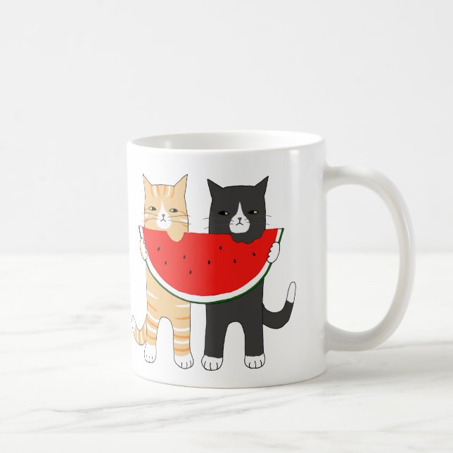 Funny Cat Mug Tabby Tuxedo Cat with Watermelon Mug (Right)