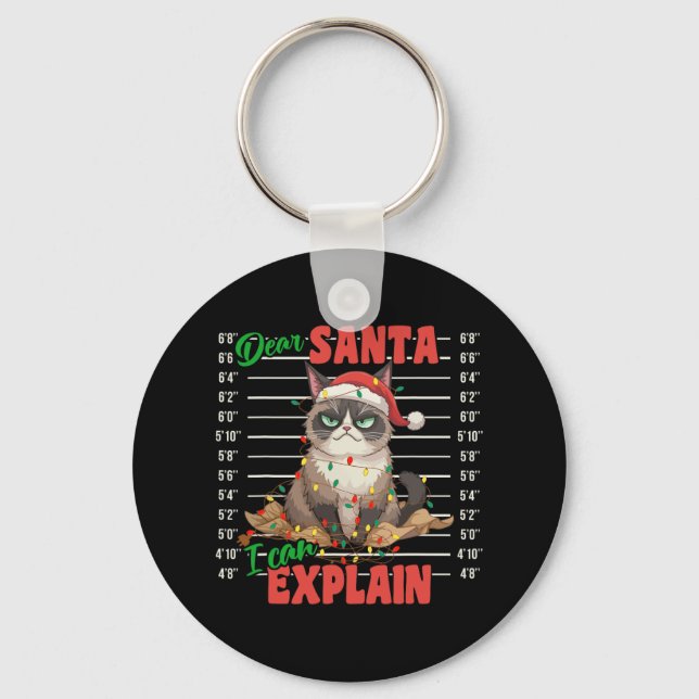 Funny Cat Mugshot Dear Santa I Can Explain Christm Key Ring (Front)