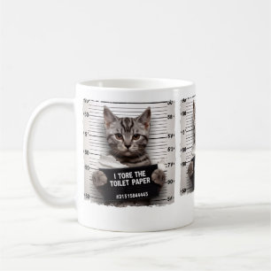 Funny Cat Mugshot Mischievous Kitty Humor Cat Coffee Mug