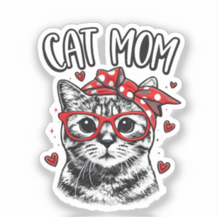 Funny Cat Mum with Glasses & Bandanna Cute Cat 