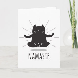 Funny Cat Namaste Yoga Poses Buddha Flower Symbol Card
