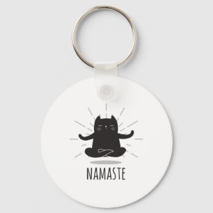Funny Cat Namaste Yoga Poses Buddha Flower Symbol Key Ring