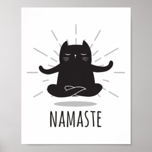 Funny Cat Namaste Yoga Poses Buddha Flower Symbol Poster