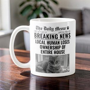 Funny Cat Newspaper Breaking News Photo Coffee Mug