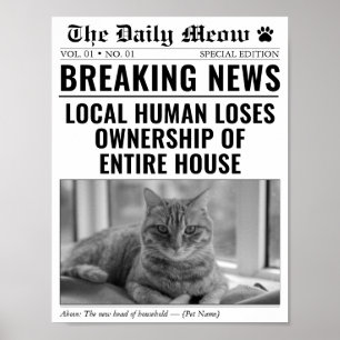 Funny Cat Newspaper Breaking News Photo Poster