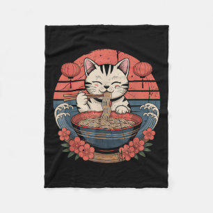 Funny Cat Noodle Graphic Tee Japanese Kawaii Anime Fleece Blanket