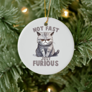 Funny Cat - Not Fast, Just Furious Ceramic Tree Decoration