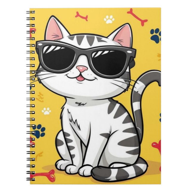 Funny Cat notebook Cartoon cat wearing sunglasses  (Front)