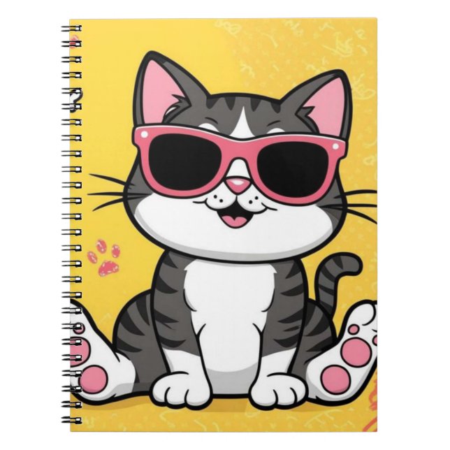 Funny Cat notebook Cartoon cat wearing sunglasses (Front)