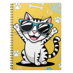 Funny Cat notebook Cartoon cat wearing sunglasses
