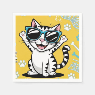Funny Cat notebook Cartoon cat wearing sunglasses Napkin
