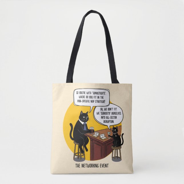 Funny Cat Office Humor Networking Event Meme Gift Tote Bag (Front)