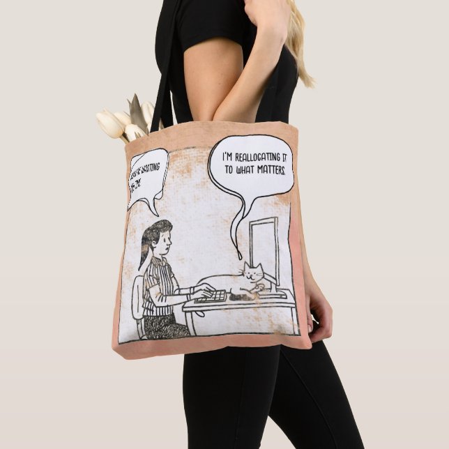 Funny Cat Office Work Humour Corporate Cartoon Tote Bag (Close Up)