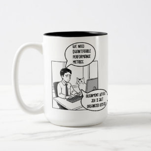 Funny Cat Office Work Humour Corporate Cartoon Two-Tone Coffee Mug