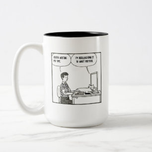 Funny Cat Office Work Humour Corporate Cartoon Two-Tone Coffee Mug