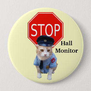 Funny Cat Officer/Hall Monitor 10 Cm Round Badge