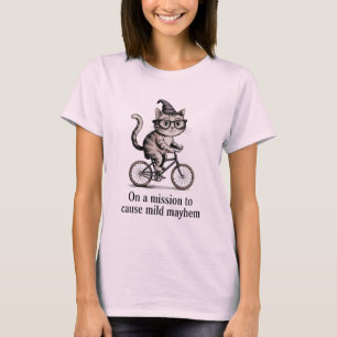 Funny Cat on Bike – Vintage Mischievous Kitty Art  T-Shirt