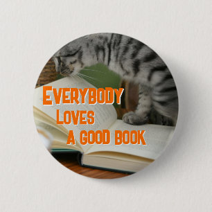 Funny Cat on Book Saying 6 Cm Round Badge