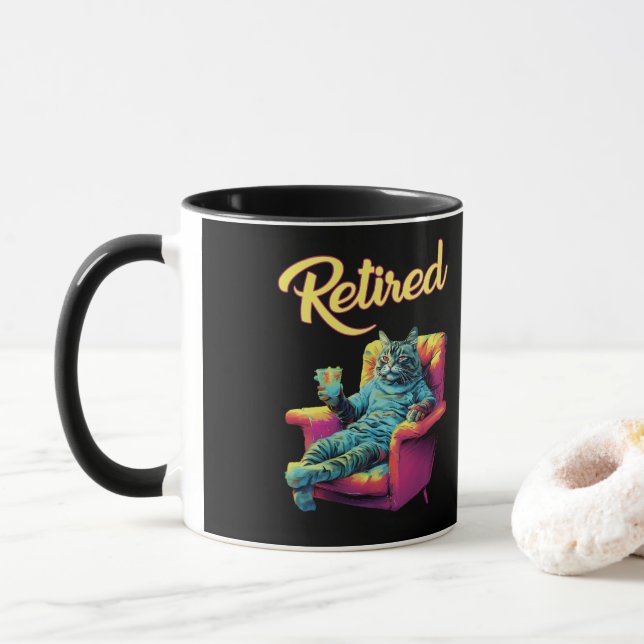 Funny Cat on couch Retirement  Mug (With Donut)