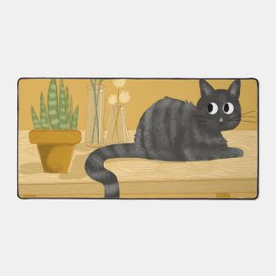 Funny Cat on Desk With Plants Mat