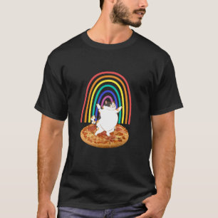 Funny cat on pizza rainbow T-Shirt
