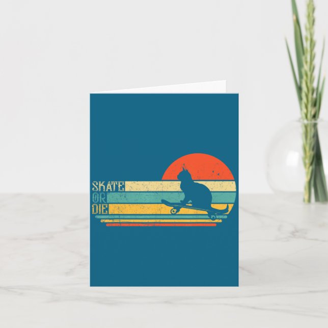 Funny Cat On Skateboard Retro Skateboarder  Card (Front)