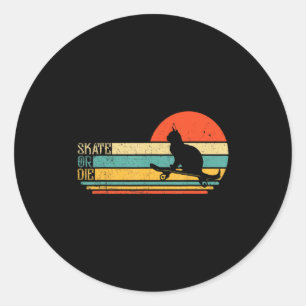 Funny Cat On Skateboard Retro Skateboarder Classic Round Sticker