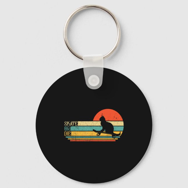 Funny Cat On Skateboard Retro Skateboarder  Key Ring (Front)