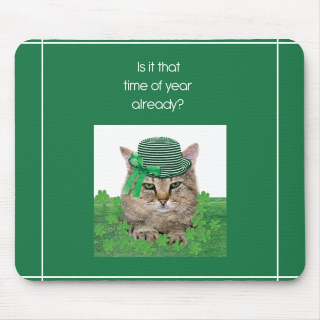 Funny Cat on St. Patrick’s Day Mouse Mat (Front)