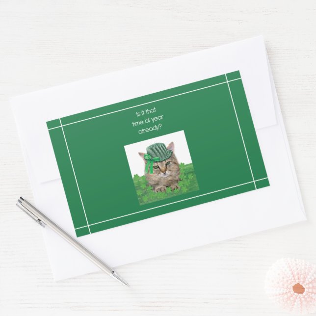 Funny Cat on St. Patrick’s Day Rectangular Sticker (Envelope)