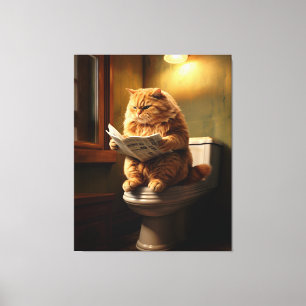 Funny Cat on Toilet Quirky Bathroom Humour Canvas Print