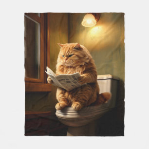 Funny Cat on Toilet Quirky Bathroom Humour Fleece Blanket