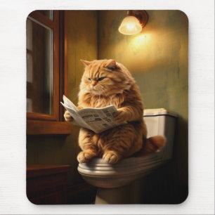 Funny Cat on Toilet   Quirky Bathroom Humour Mouse Mat
