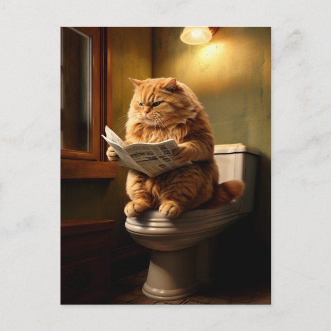 Funny Cat on Toilet | Quirky Bathroom Humour Postcard (Front)