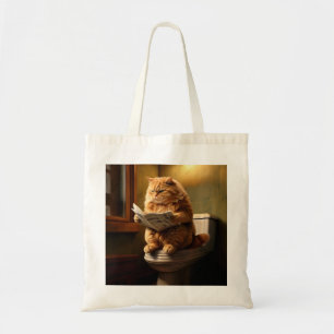 Funny Cat on Toilet   Quirky Bathroom Humour Tote Bag
