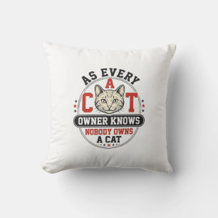 Funny Cat Owner Quote Vintage Engraving Design_1 Cushion