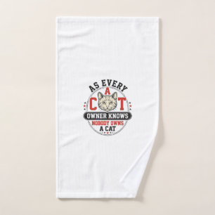 Funny Cat Owner Quote Vintage Engraving Design_1 Hand Towel