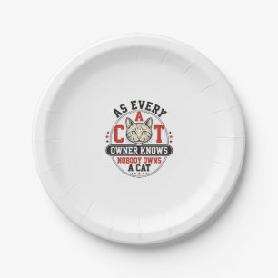 Funny Cat Owner Quote Vintage Engraving Design_1 Paper Plate