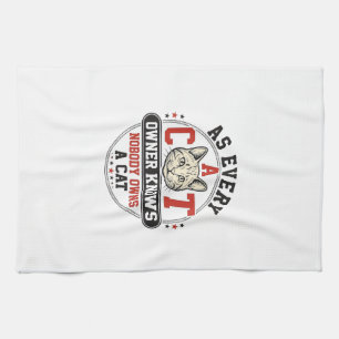 Funny Cat Owner Quote Vintage Engraving Design_1 Tea Towel