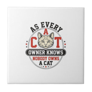 Funny Cat Owner Quote Vintage Engraving Design_1 Tile
