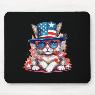 Funny Cat Patriotic Usa Flag American 4th Of July Mouse Mat